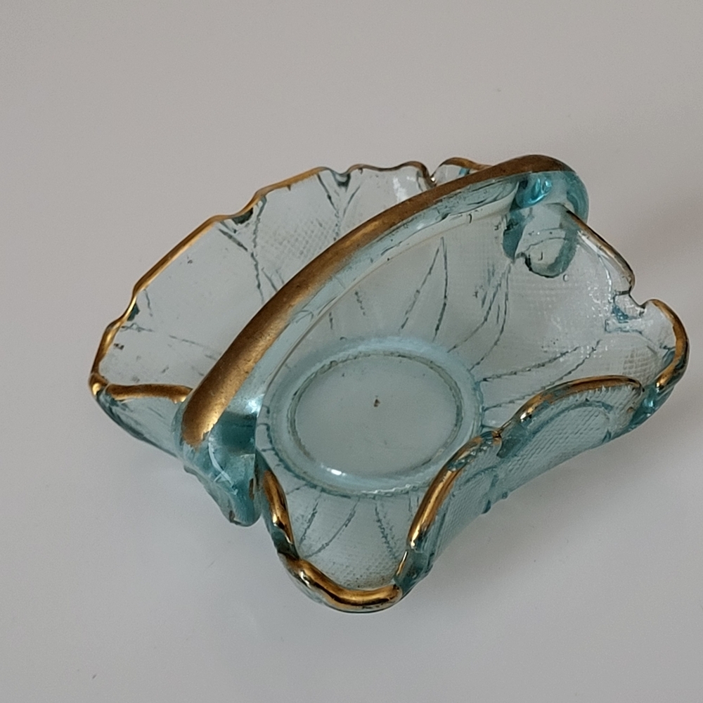 Vintage Blue and Gold Glass Miniature Basket